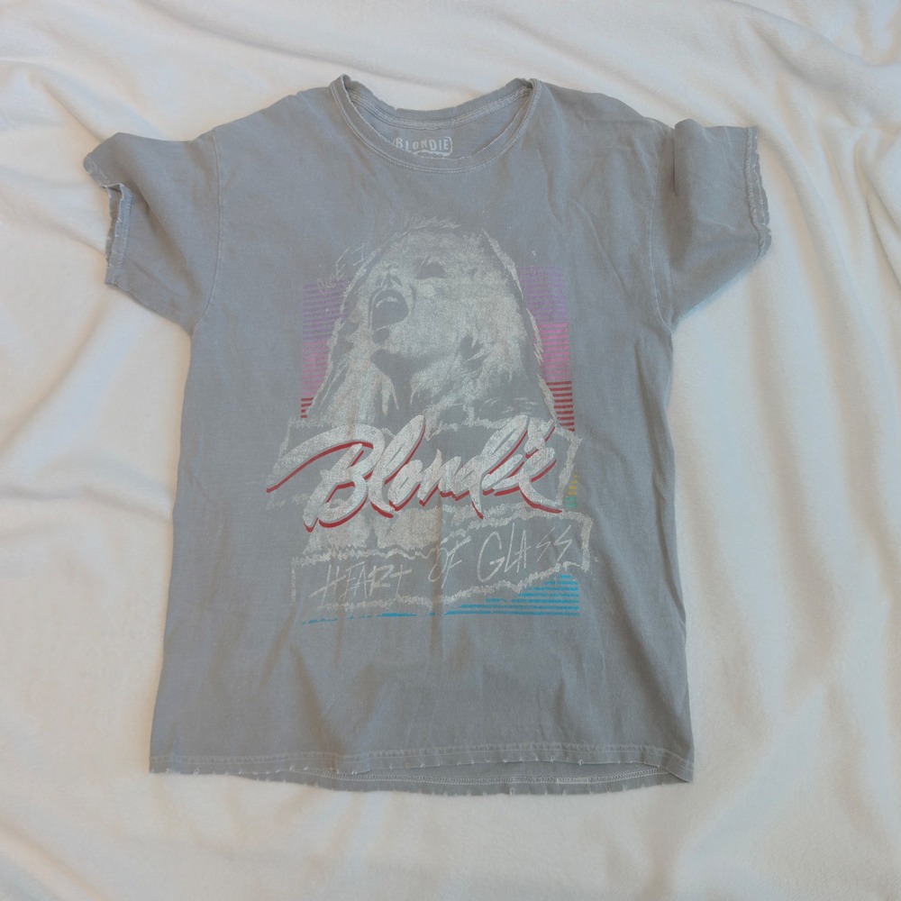 Blondie Graphic T-Shirt Women Large Gray Excellent Heart of Glass Distressed Tee